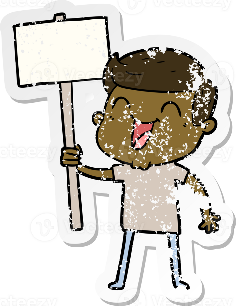distressed sticker of a cartoon man laughing png