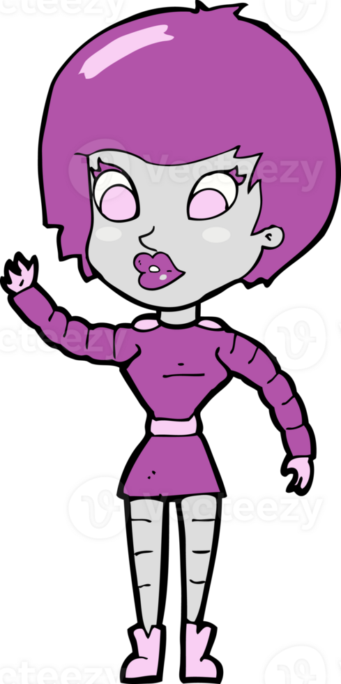 cartoon robot woman waving png