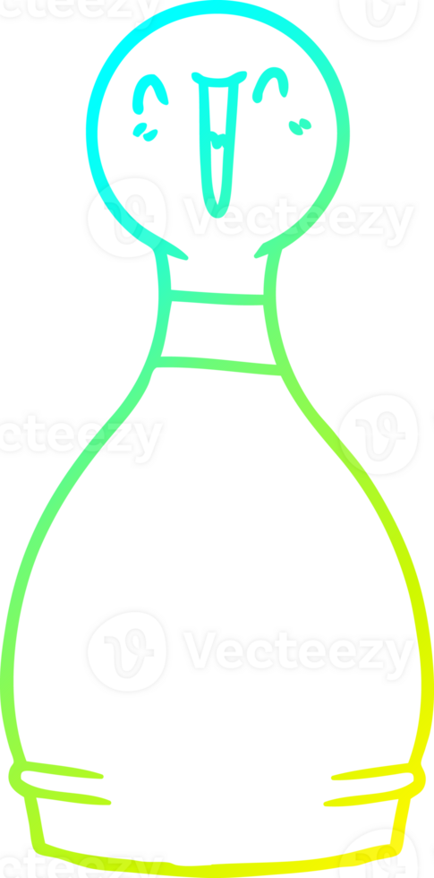 cold gradient line drawing of a cartoon happy bowling pin png