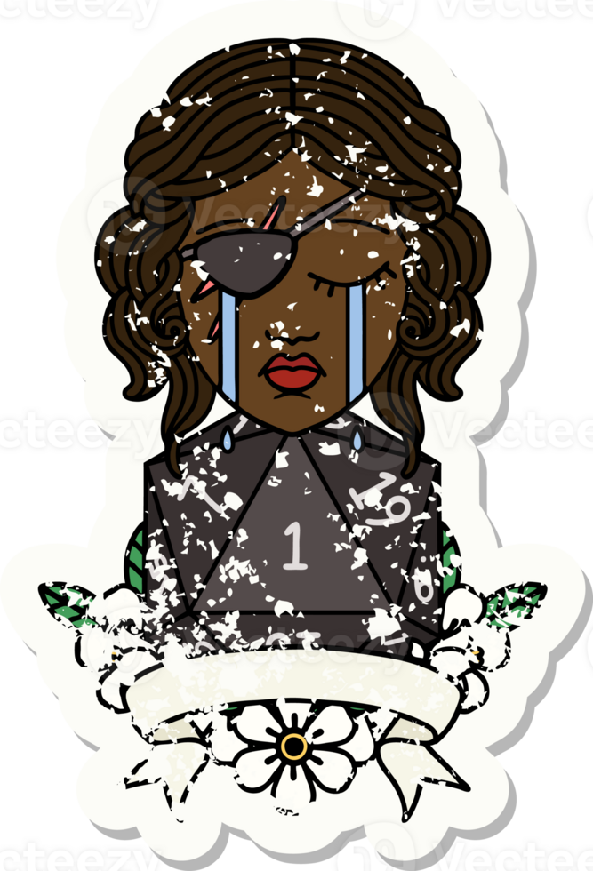 Retro Tattoo Style crying human rogue with natural one roll png