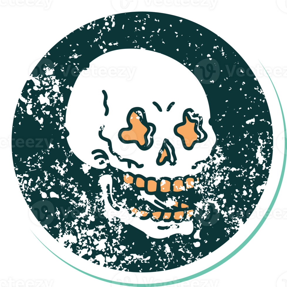 iconic distressed sticker tattoo style image of a skull png