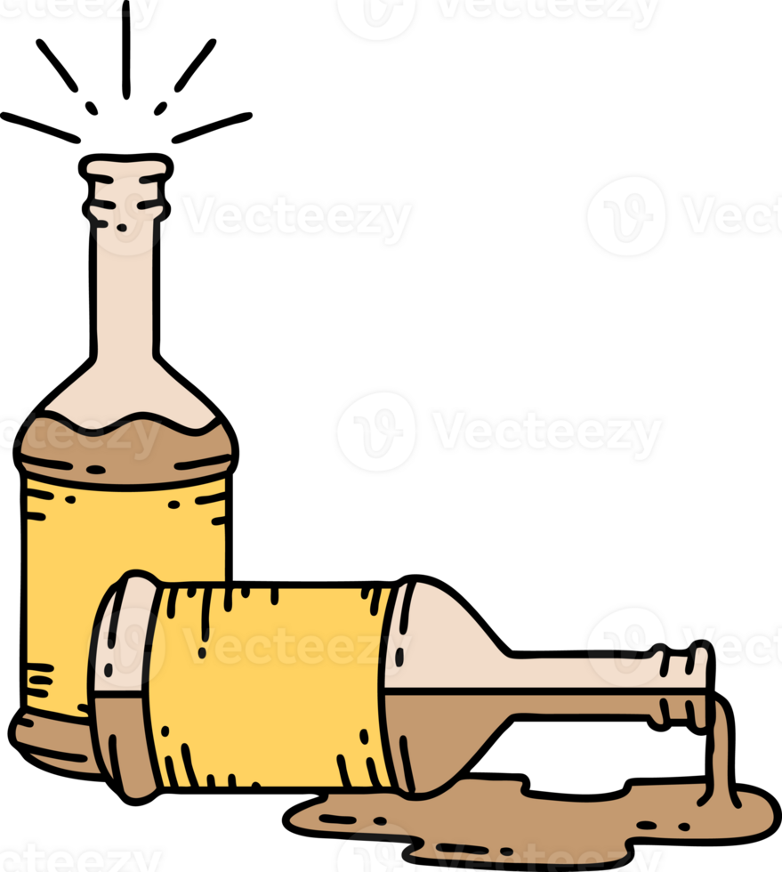 illustration of a traditional tattoo style beer bottles png