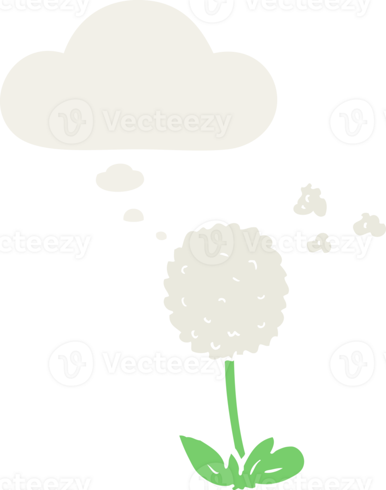 cartoon flower with thought bubble in retro style png