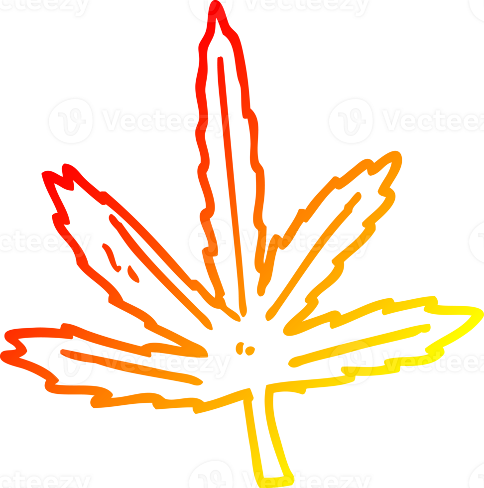 warm gradient line drawing of a cartoon marijuana leaf png