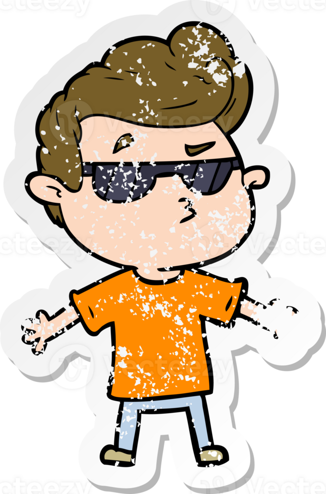 distressed sticker of a cartoon cool guy png