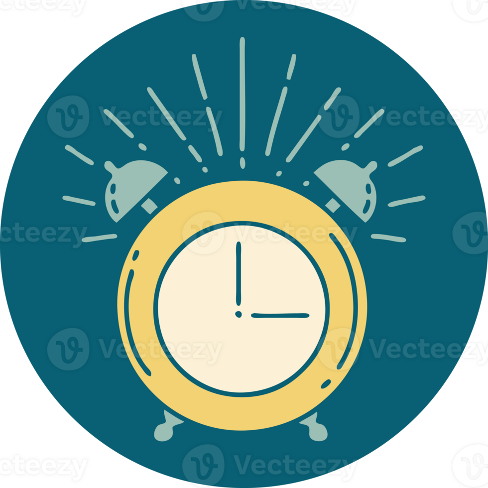 icon of a tattoo style ringing alarm clock png