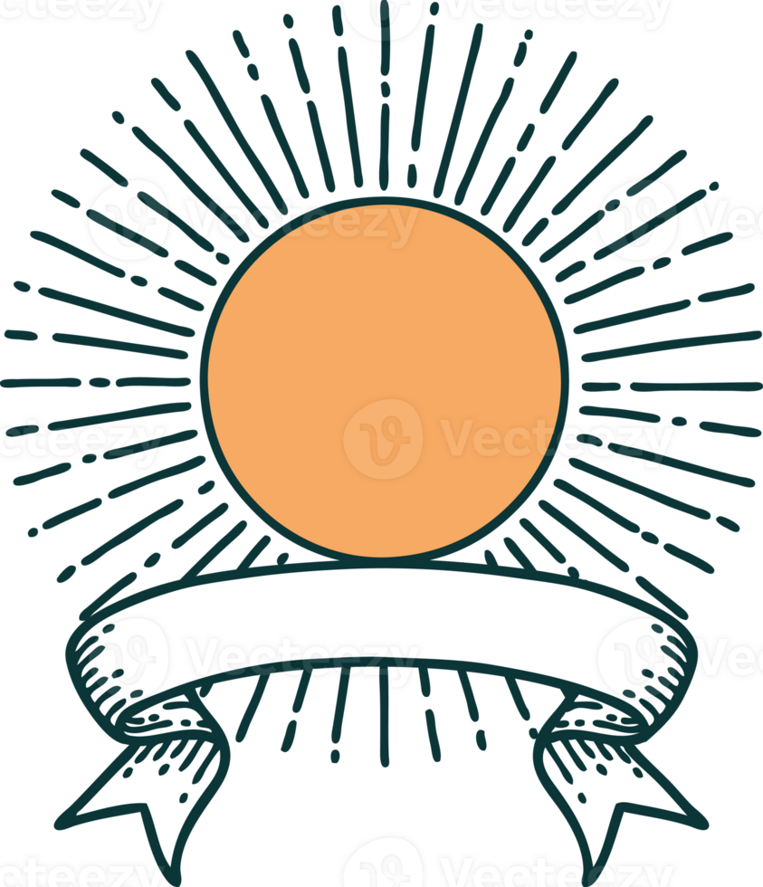 traditional tattoo with banner of a sun png