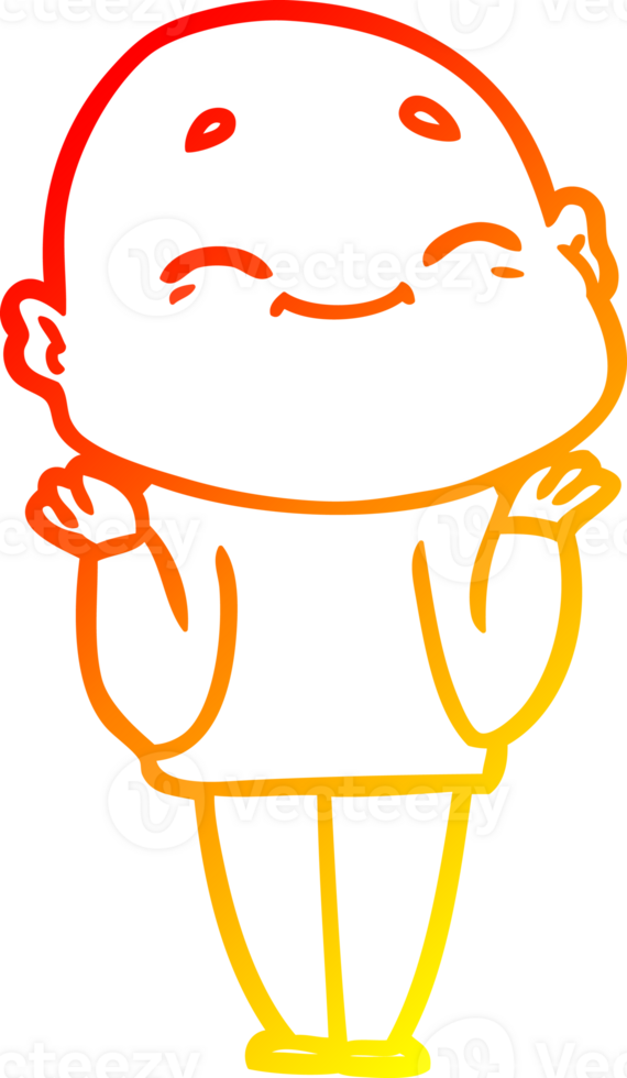 warm gradient line drawing of a happy cartoon bald man png