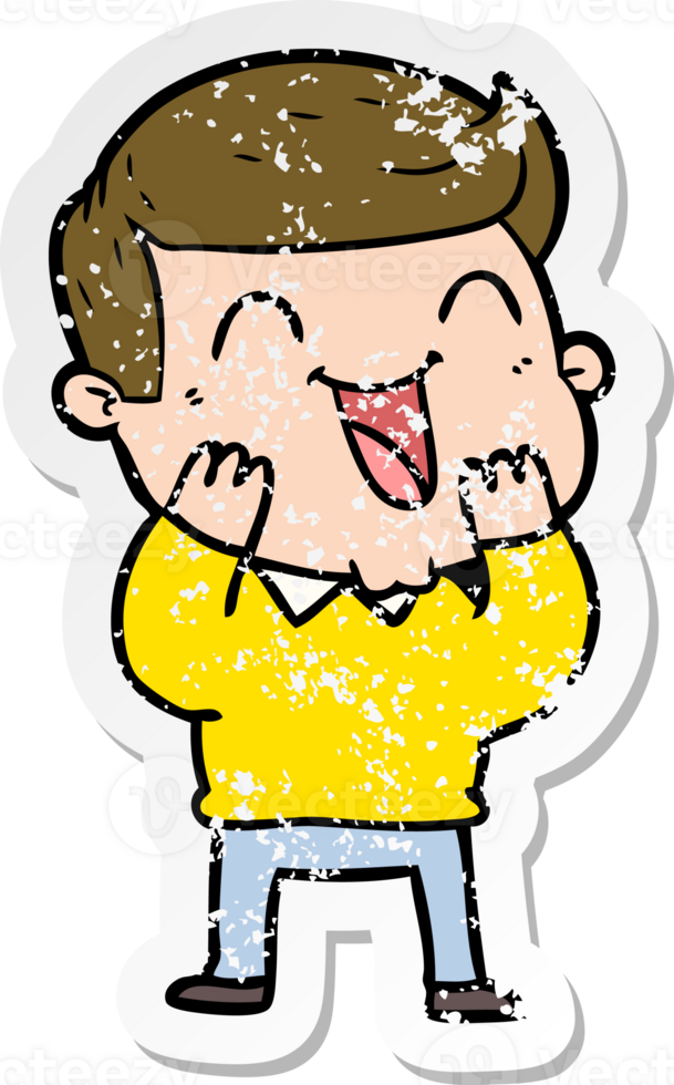 distressed sticker of a cartoon man laughing png