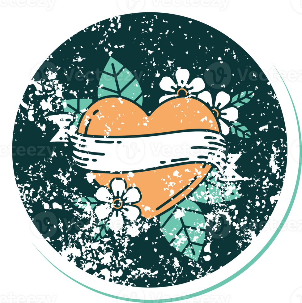 iconic distressed sticker tattoo style image of a heart and banner png