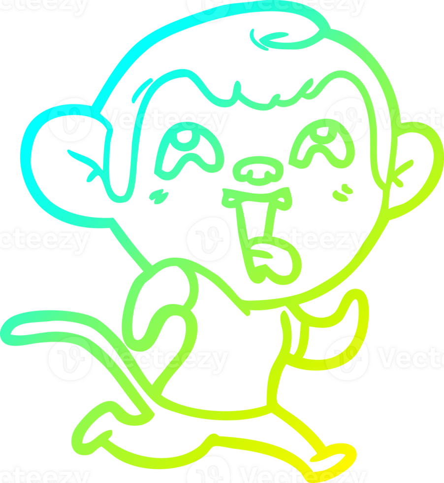 cold gradient line drawing of a crazy cartoon monkey jogging png