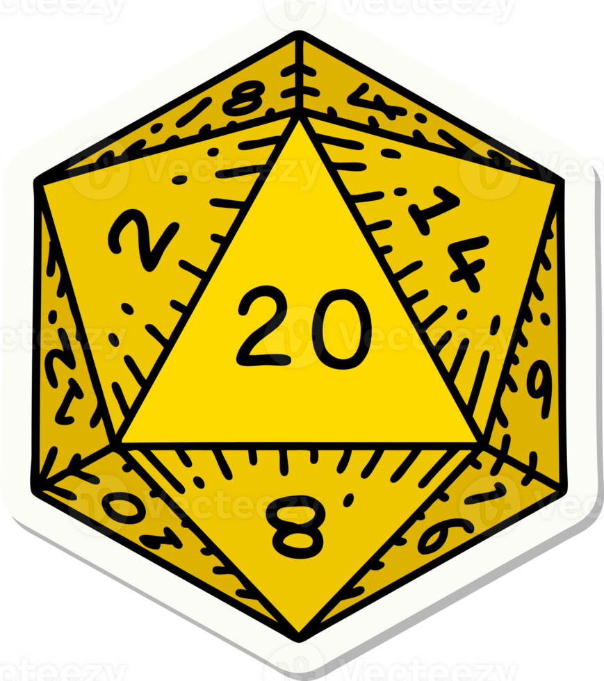 sticker of tattoo in traditional style of a d20 dice png