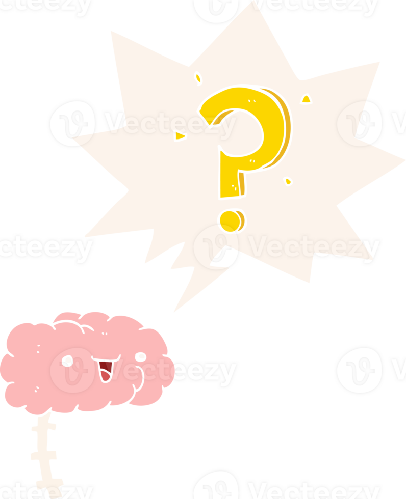 cartoon curious brain with speech bubble in retro style png
