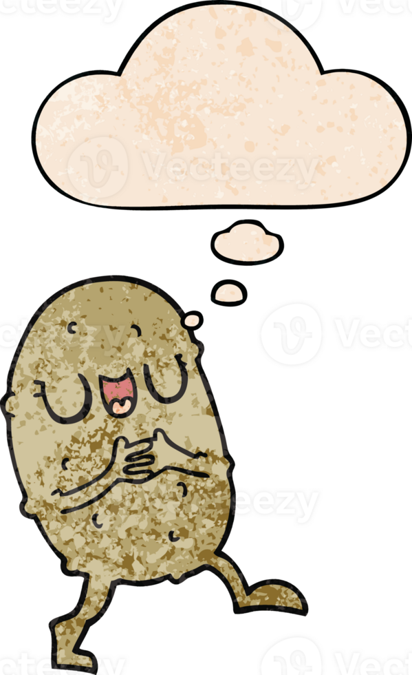 cartoon happy potato with thought bubble in grunge texture style png