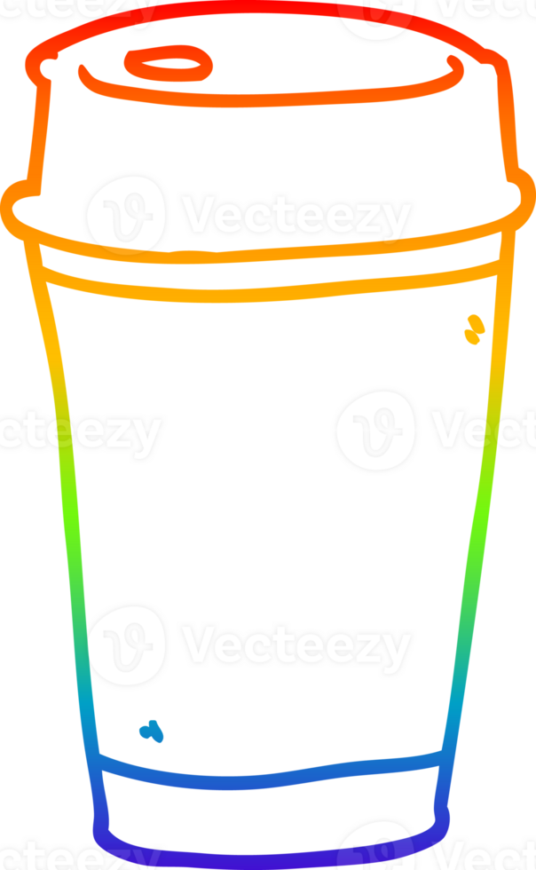 rainbow gradient line drawing of a cartoon take out coffee png