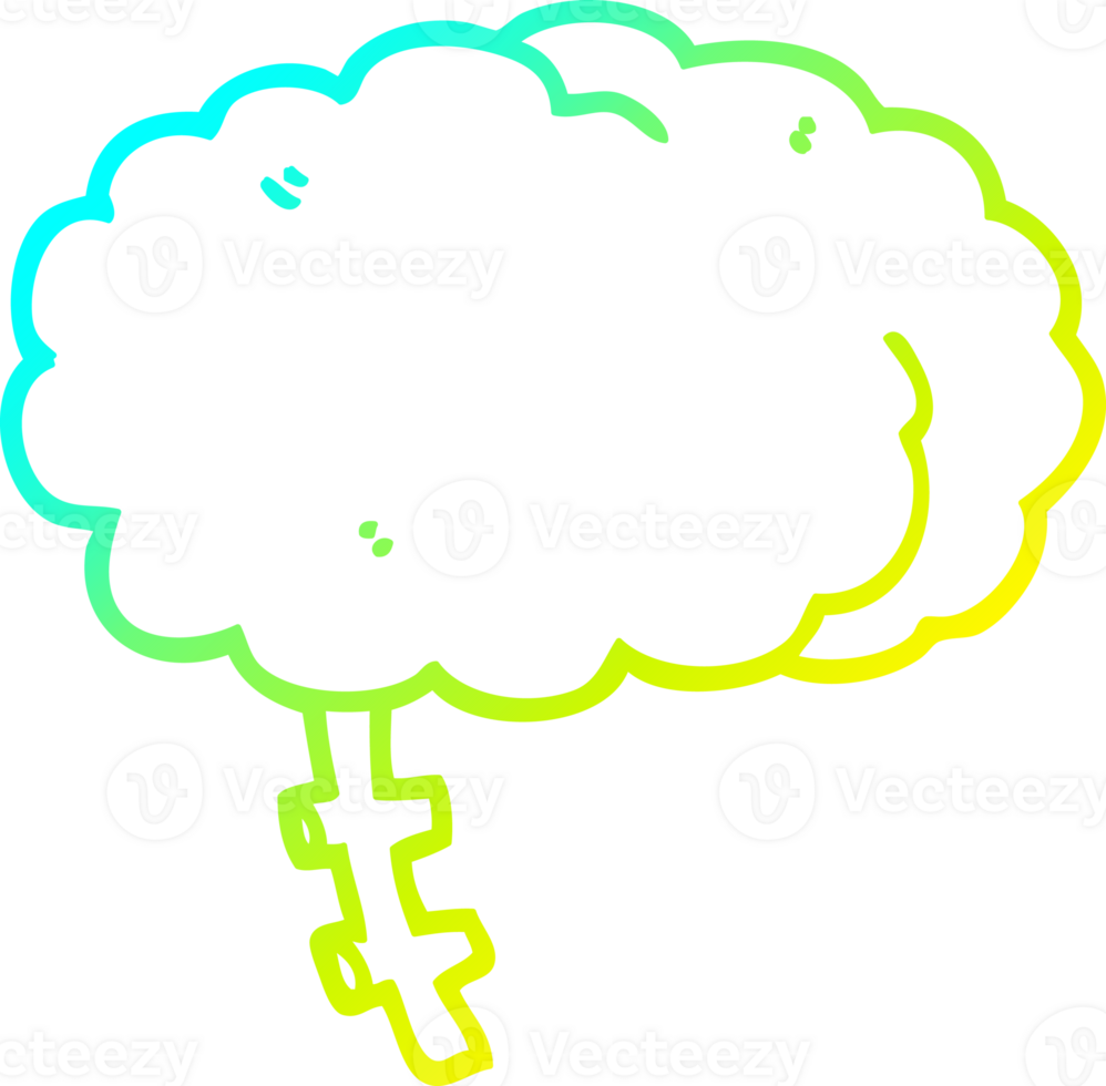 cold gradient line drawing of a cartoon brain png