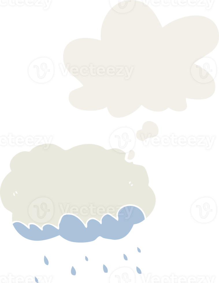 cartoon rain cloud with thought bubble in retro style png