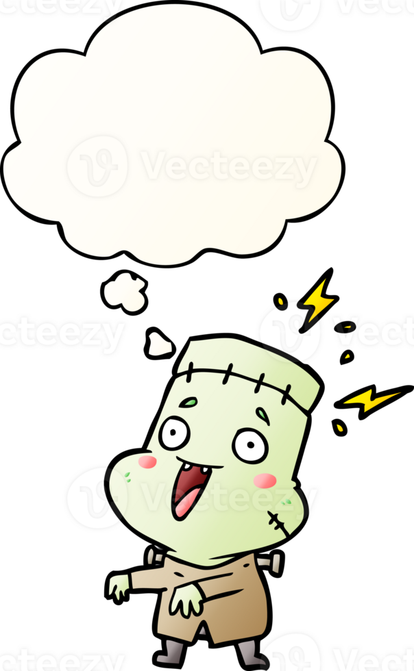 cartoon undead monster man with thought bubble in smooth gradient style png