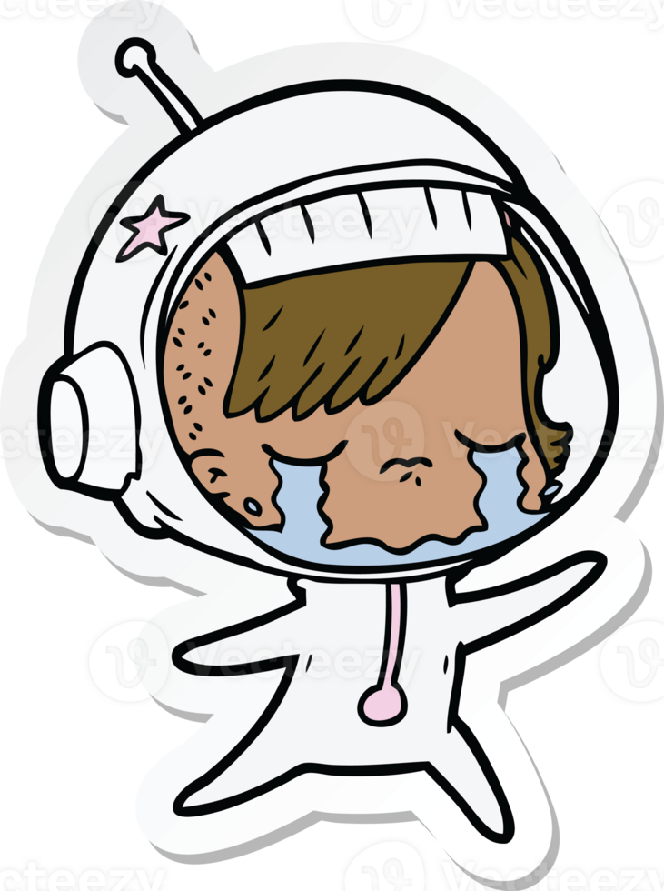 sticker of a cartoon crying astronaut girl png
