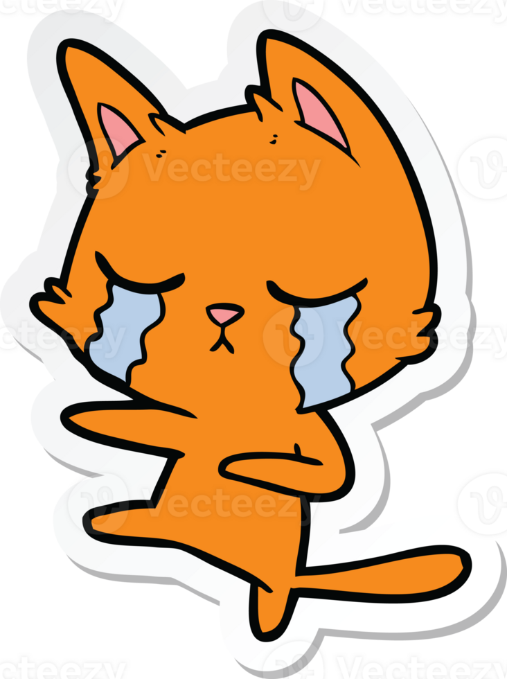 sticker of a crying cartoon cat dancing png