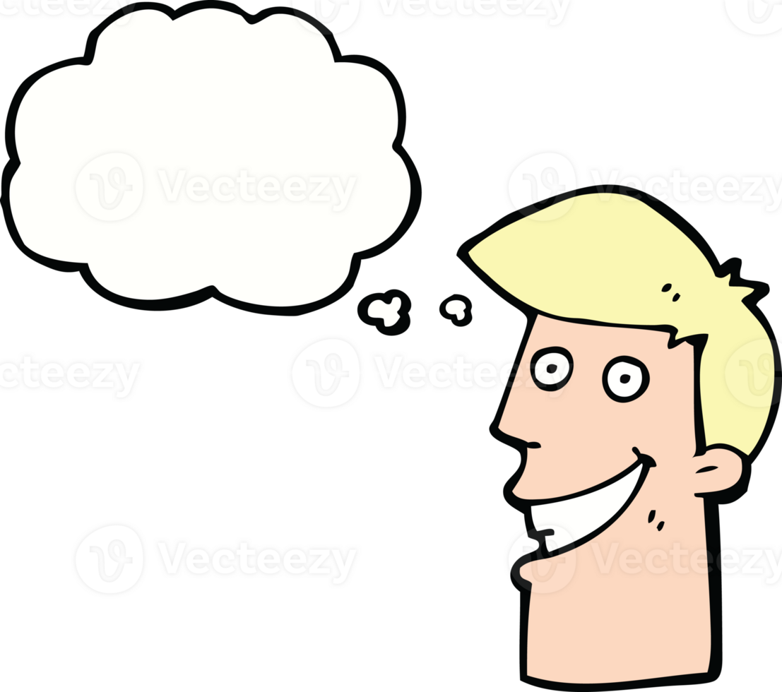 cartoon grinning man with thought bubble png