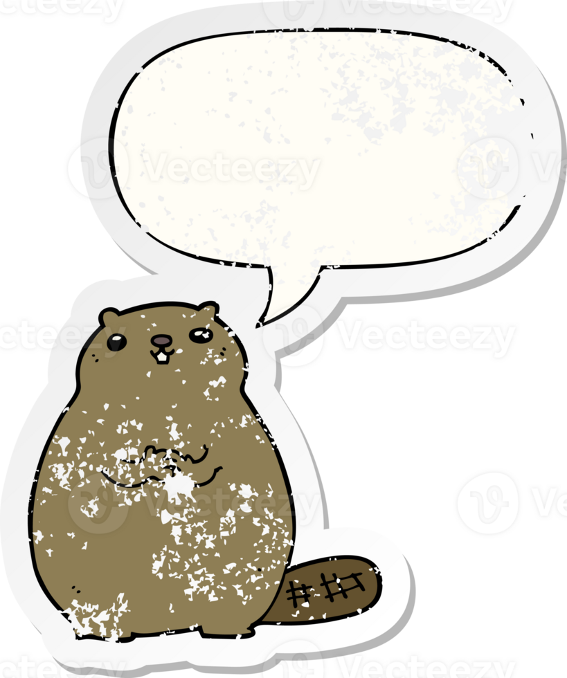 cartoon beaver with speech bubble distressed distressed old sticker png