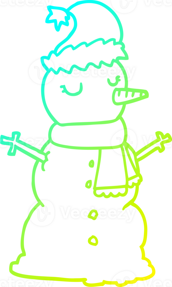 cold gradient line drawing of a cartoon snowman png