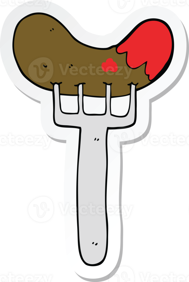 sticker of a cartoon sausage on fork png