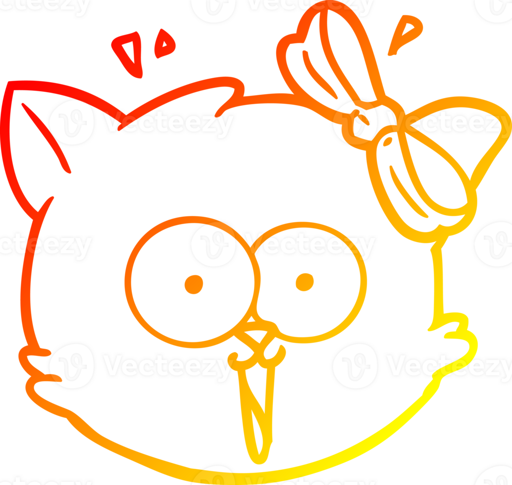 warm gradient line drawing of a cartoon surprised cat face png