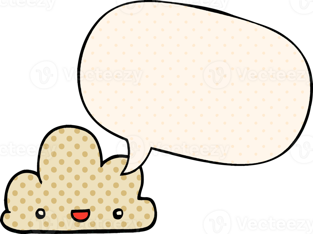 cartoon tiny happy cloud with speech bubble in comic book style png