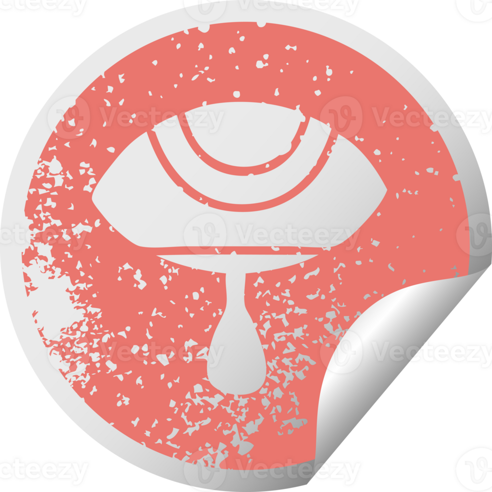 distressed circular peeling sticker symbol of a crying eye png