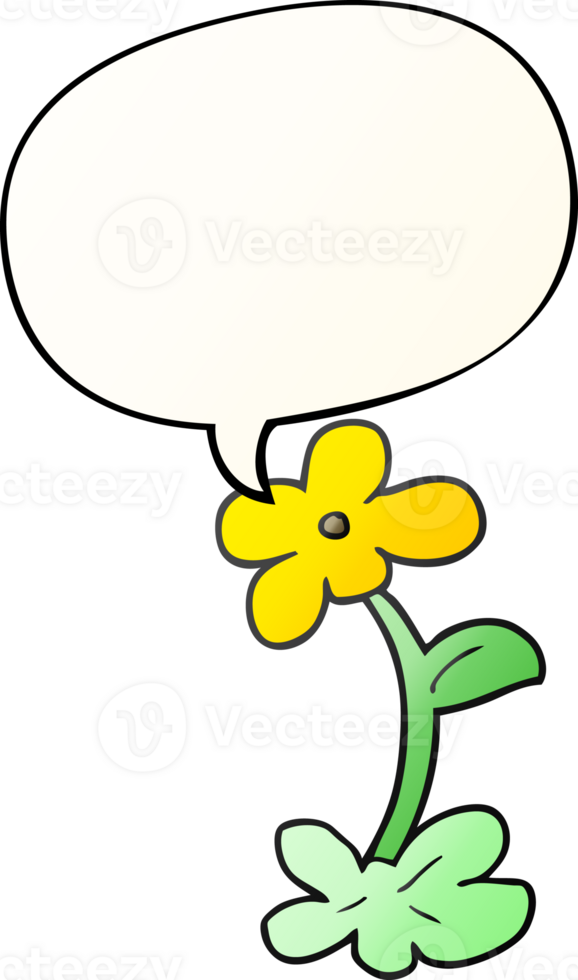 cartoon flower with speech bubble in smooth gradient style png