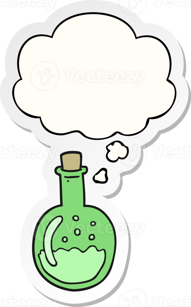 cartoon potion with thought bubble as a printed sticker png