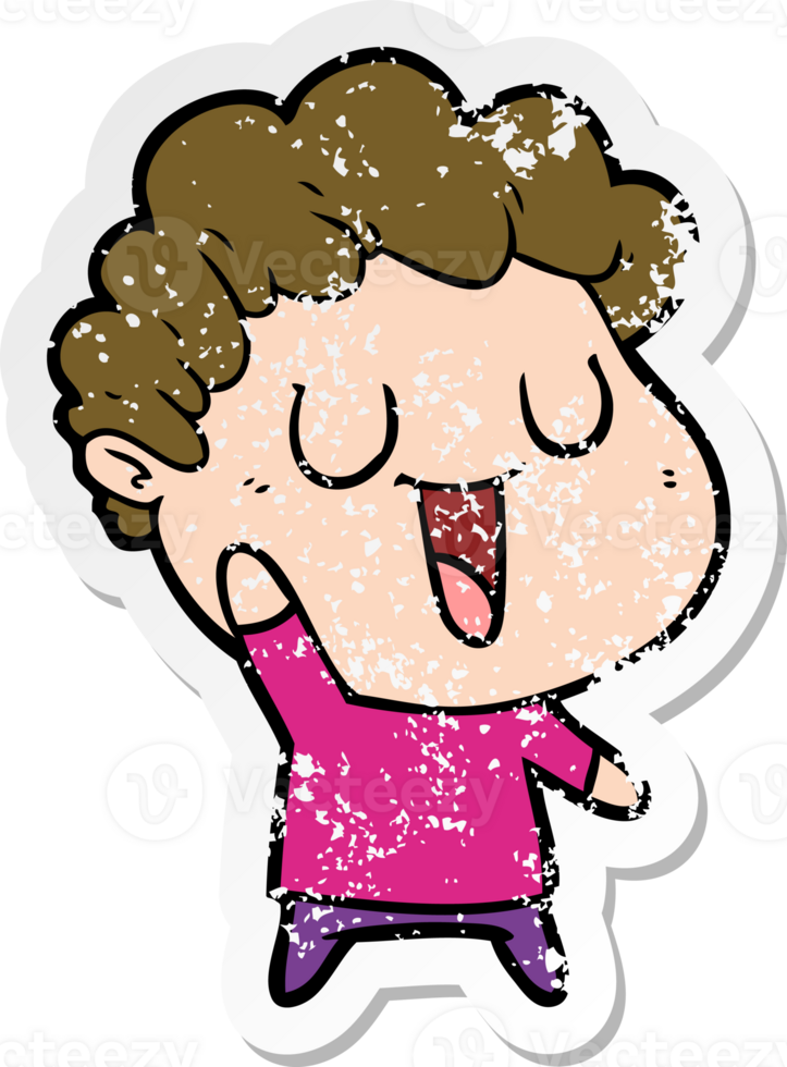 distressed sticker of a laughing cartoon man png