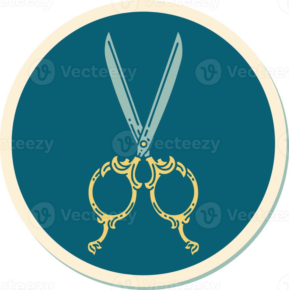 sticker of tattoo in traditional style of barber scissors png