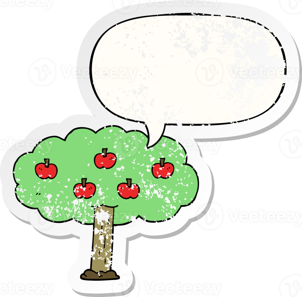 cartoon apple tree with speech bubble distressed distressed old sticker png
