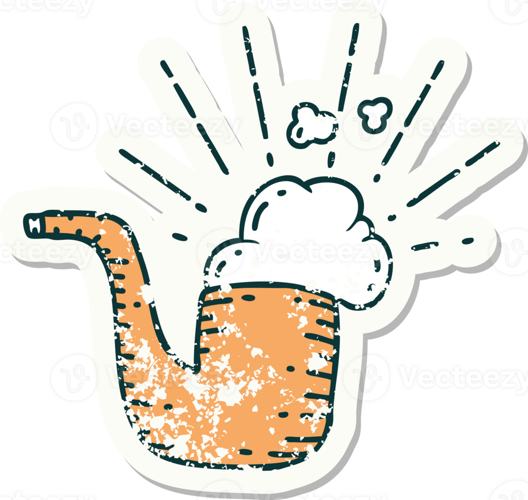 worn old sticker of a tattoo style smoking pipe png