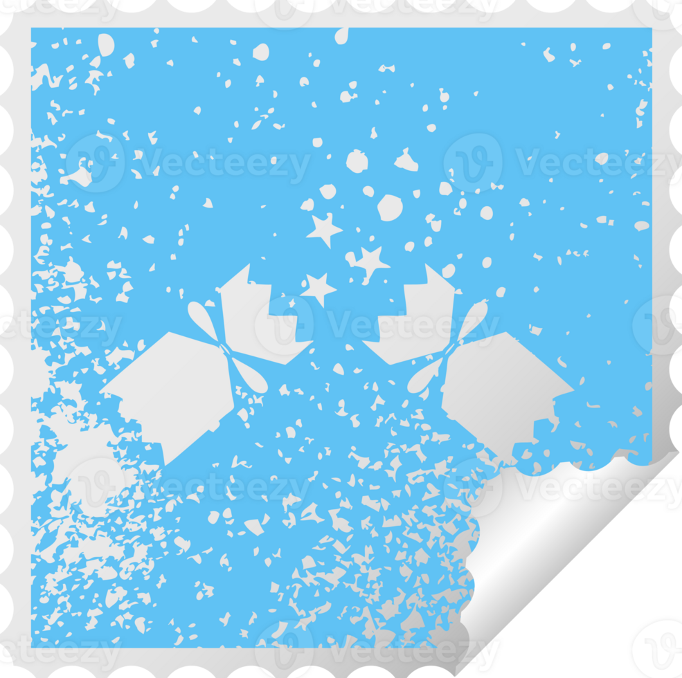 distressed square peeling sticker symbol of a christmas cracker png