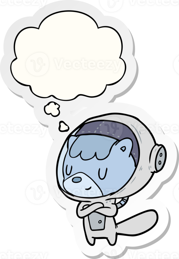 cartoon astronaut animal with thought bubble as a printed sticker png