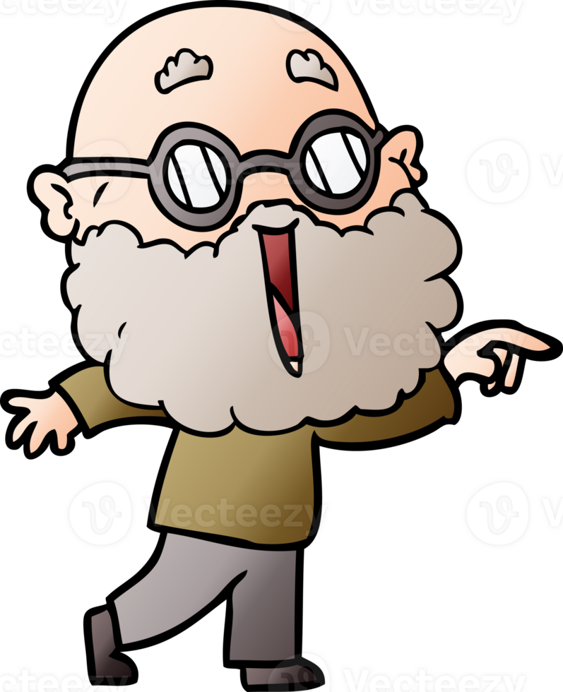 cartoon joyful man with beard pointing finger png
