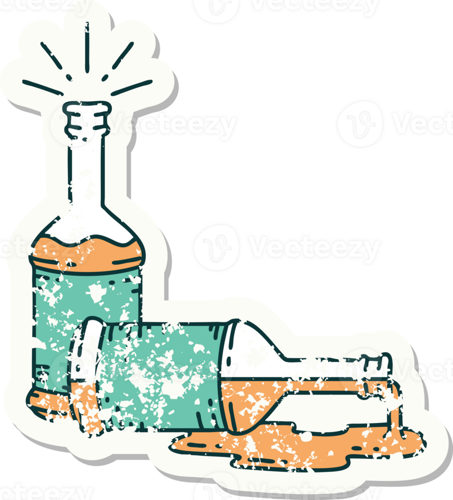 worn old sticker of a tattoo style beer bottles png