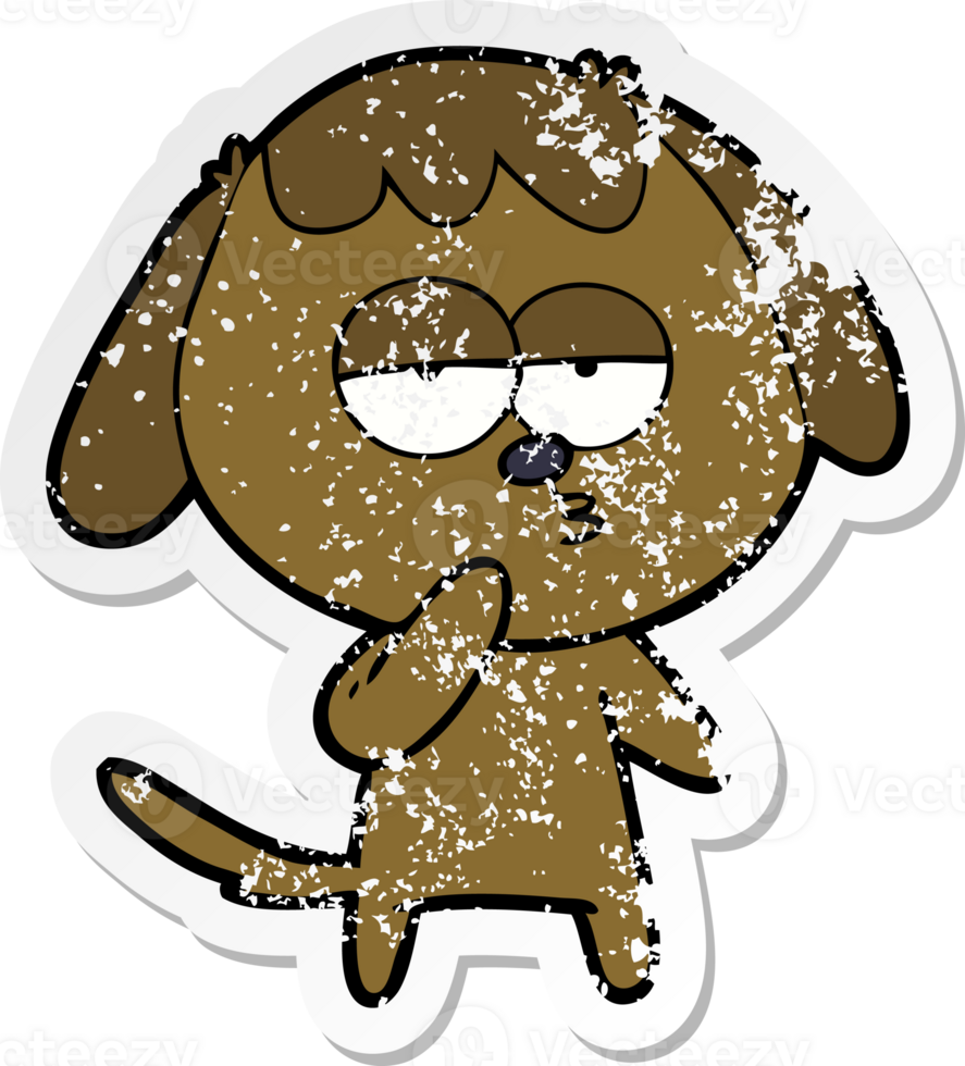 distressed sticker of a cartoon tired dog png