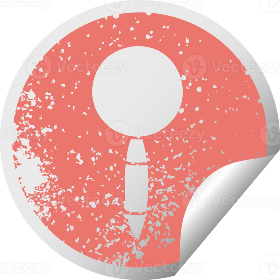 distressed circular peeling sticker symbol of a magnifying glass png