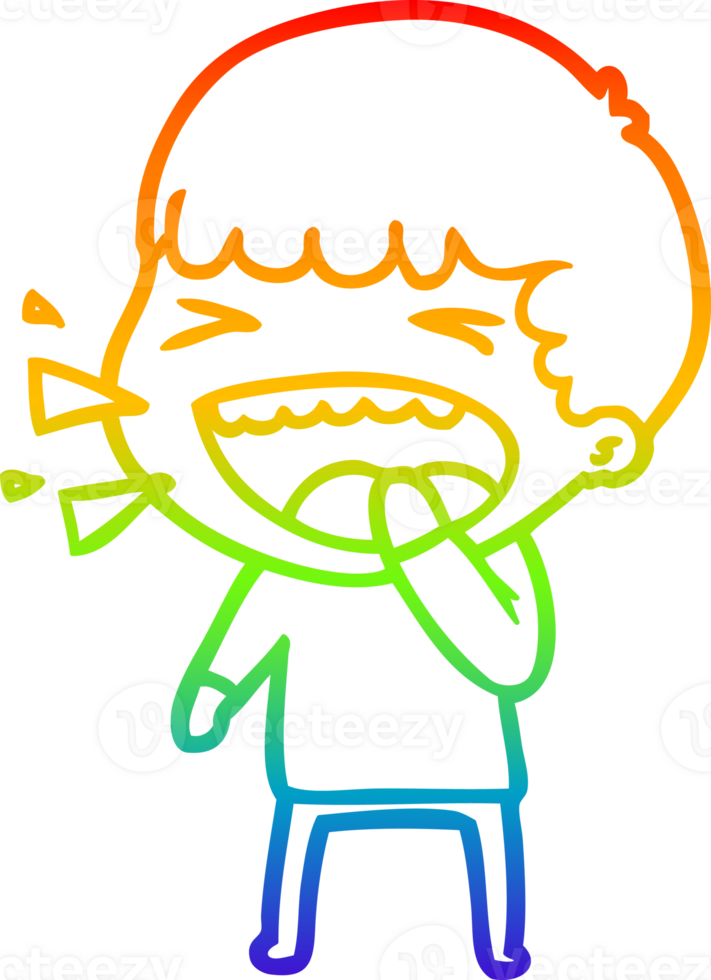 rainbow gradient line drawing of a cartoon laughing man png