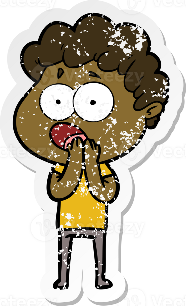 distressed sticker of a cartoon man gasping in surprise png