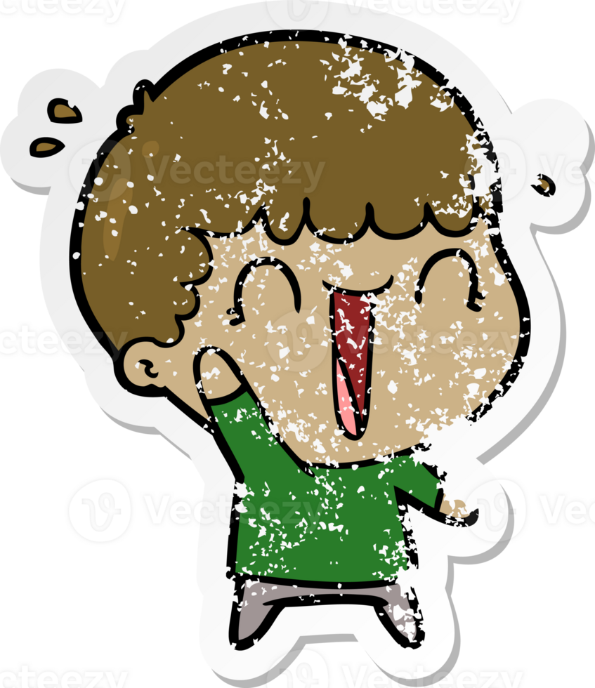 distressed sticker of a laughing cartoon man png
