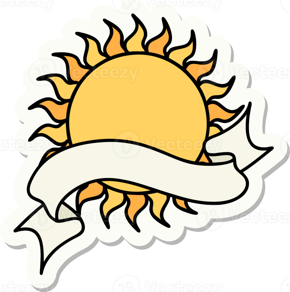 tattoo style sticker with banner of a sun png