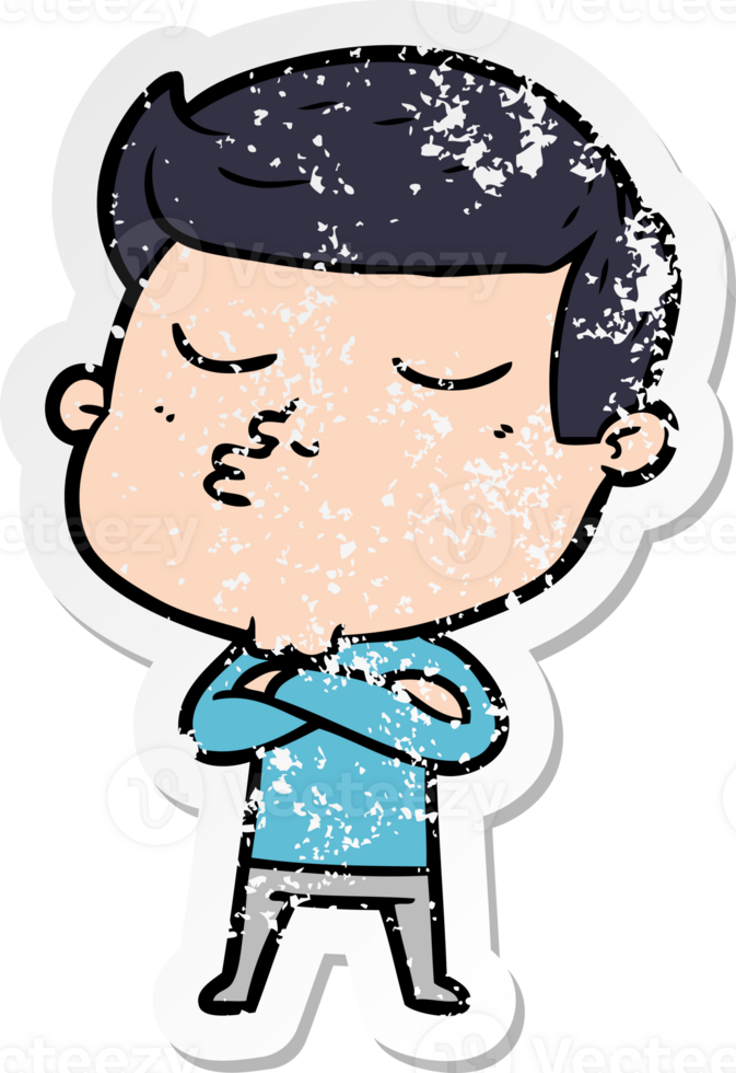 distressed sticker of a cartoon model guy pouting png