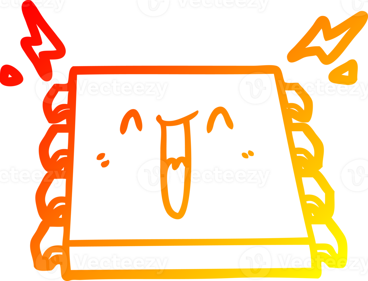warm gradient line drawing of a happy computer chip cartoon png