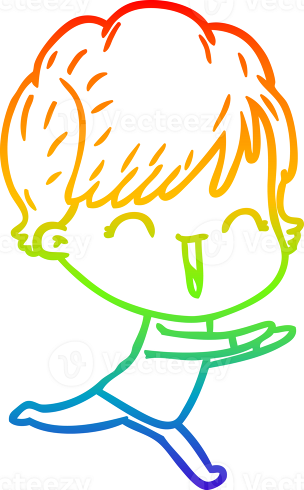 rainbow gradient line drawing of a cartoon laughing woman png